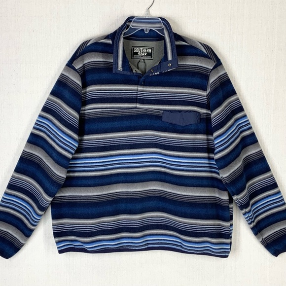Southern Grit Men's Tundra Fleece 1/4 Snap Navy Blue Striped Pullover - Size XXL - Picture 2 of 15